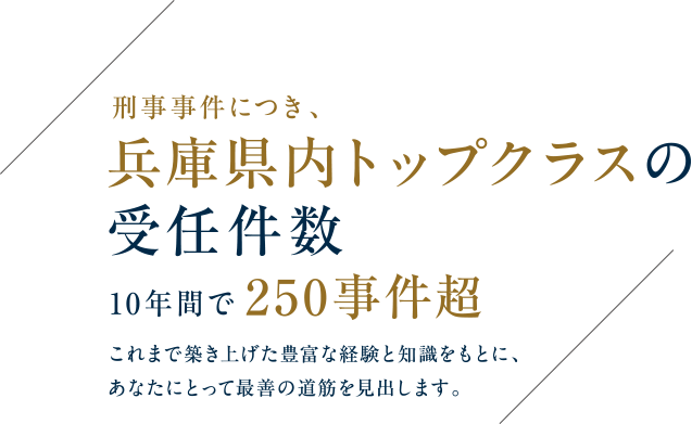 刑事事件につき兵庫県内トップクラスの圧倒的受任件数10年間で250事件超