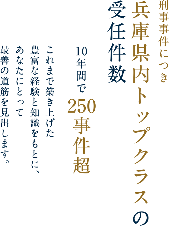 刑事事件につき兵庫県内トップクラスの圧倒的受任件数10年間で250事件超